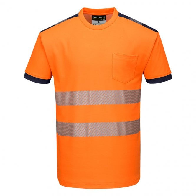 Portwest PW3 Hi-Vis Cotton Comfort T-Shirt S/S - Orange/Navy
