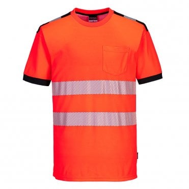 PW3 Hi-Vis Cotton Comfort T-Shirt S/S - Red/Black