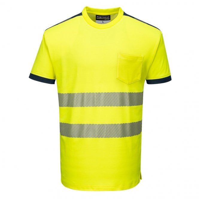 Portwest PW3 Hi-Vis Cotton Comfort T-Shirt S/S - Yellow/Navy