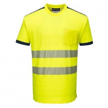 PW3 Hi-Vis Cotton Comfort T-Shirt S/S - Yellow/Navy